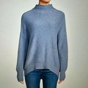 Saks Fifth Avenue Blue Funnel Neck Brished 100% Cashmere Sweater